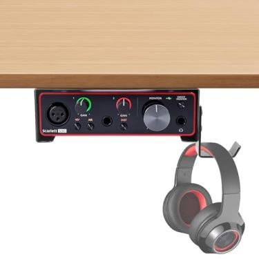 Imagem de Suporte sob a mesa para Focusrite Scarlett Solo 3ª/4ª geração, suporte ajustável para fone de ouvido, suporte de montagem em várias posições com estabilidade aprimorada, para interfaces de áudio e
