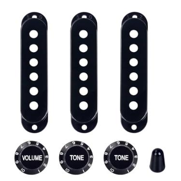 Imagem de Banworks Capas de captador SSS de bobina única de 50/50/52 mm 18 estrias 2T1V Conjunto de pontas de interruptor de interruptor de guitarra de 3 vias 5 vias para guitarras elétricas Squier Stratocaster