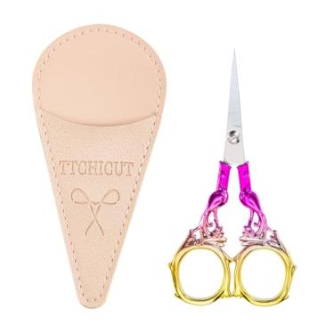 Imagem de Tesoura de bordado e tricô, tesoura de aço inoxidável de ponta afiada para corte de ponto cruz, bordado, costura, artesanato, arte, trabalho, ferramenta DIY (dourado vermelho)