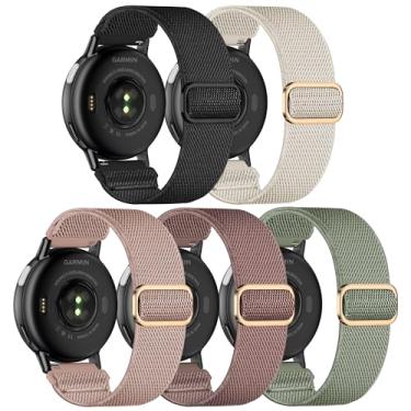 Imagem de Kollody Pacote com 5 pulseiras de relógio de nylon elástico compatíveis com Garmin Vivoactive 5/6/Forerunner 55/165, pulseiras esportivas ajustáveis de tecido elástico macio de 20 mm para Garmin Venu