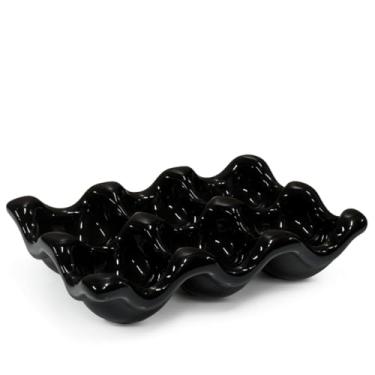 Imagem de Porta Ovos de Cerâmica Organizador p/Cozinha Decoração (Preto)