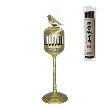 Imagem de Suporte para queimador de incenso de gaiola de pardal oriental para cones de incenso/incenso em bobina - queimador de incenso de liga de bronze antigo com bandeja, meditação de ioga, decoração de