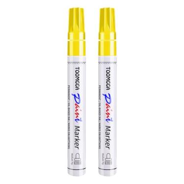 Imagem de Canetas de tinta permanentes amarelas – Pacote com 2 marcadores à base de óleo, de secagem rápida e à prova d'água, pneu de carro, metal, pintura rupestre, madeira, cerâmica, plástico, tela, canecas,