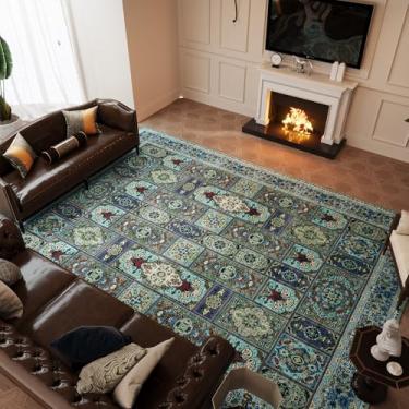 Imagem de Tapete grande lavável à máquina de 2,5 x 3,5 m, extra grande, dobrável, tapete escuro | Tapete baixo à prova de manchas para planta aberta, antiderrapante | Seguro para madeira, armazenamento fácil de