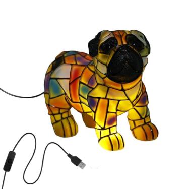 Imagem de ZFLYCANP Lâmpada para mesas de cabeceira, lâmpada corgi de resina manchada, luz noturna de pug, lanterna de mesa com tema engraçado, luz artística de série de cães para amantes de cães (pug)