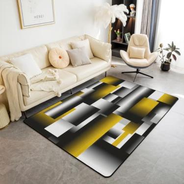 Imagem de Tapete de área geométrico preto amarelo 12 x 17 cm crianças renderização 3D arte abstrata tapetes de sala de estar para quarto geometria retangular tapete decorativo tapete moderno tapete de destaque decoração