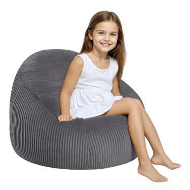 Imagem de COMAX Cadeiras de pufe para crianças, sofá BeanBag com enchimento para meninos e meninas, cadeira de chão preguiçosa para sala de jogos, berçário, cinza escuro