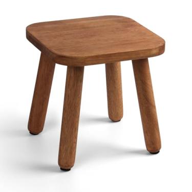 Imagem de Banqueta de madeira maciça 23,6 cm - 136 kg com capacidade para plantas, suporte interno para plantas, bancos pequenos para sentar, banquinho multiuso para banheiro/quarto/cozinha Cor: nogueira