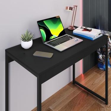 Imagem de Mesa Diretor Escritório 90cm Pês de aço MDF Compacta Moderna para Home Office com Espaço e Estilo(Preto)