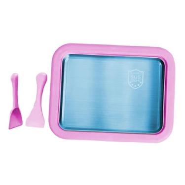 Imagem de ＫＬＫＣＭＳ Máquina de sorvete, placa fria para sorvete, faça você mesmo, máquina de iogurtes prática e portátil com 2 espátulas para sorvete cremoso de iogurte, Rosa