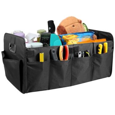 Imagem de Organizador de porta-malas dobrável para carro, com 3 compartimentos e alças, organizador de carro portátil, acessórios práticos de carro para SUV, caminhão, van, sedã, preto