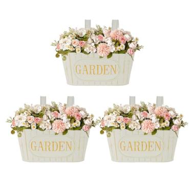 Imagem de KTZCTPCA 3 peças de vasos de flores pendurados para trilhos, suporte de plantas penduradas em trilhos, suporte de plantas de janela de campo com gancho destacável, caixa de flores grande para