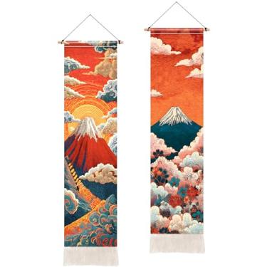 Imagem de BVBOX 2 peças de tapeçaria floral vertical, tapeçarias de borla preta para pendurar na parede vertical, decoração de casa para sala de estar, quarto