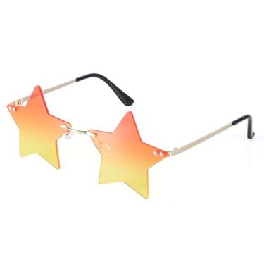 Imagem de Dazzleimart Óculos De Sol Sem Aro Com Estrela, Coloridos Para Mulheres, Pentagrama, Festa Halloween (Laranja E Amarelo)