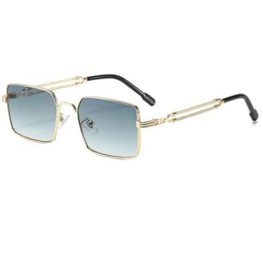 Imagem de HPIRME Óculos de armação de metal retrô da moda, lentes transparentes degradê, proteção UV400, punk (dourado-verde-claro)