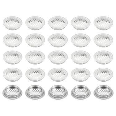 Imagem de PATIKIL Saídas de ar circulares de 41,5 mm, 25 peças de aberturas planas de malha de aço inoxidável, painel duplo, grade de orifício de malha redonda para banheiro, cozinha, guarda-roupas, sapatos
