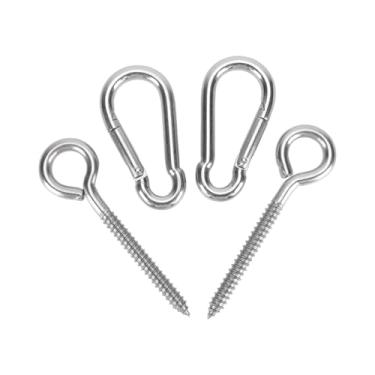 Imagem de Ganchos de rede de aço inoxidável com mosquetões, cabides de balanço resistentes para rede de ioga, cadeira suspensa, balanço de varanda, kit de ferragens para montagem em teto interno e externo