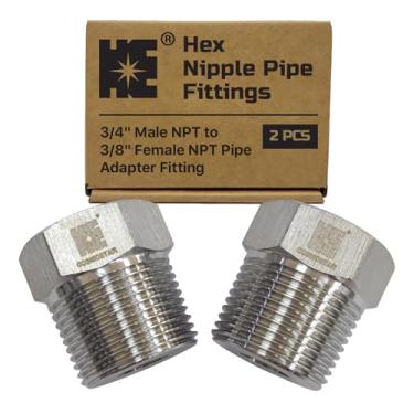 Imagem de Cosmostar Bucha sextavada redutora de aço inoxidável 304 2 peças, NPT macho de 3/10.2 cm para NPT fêmea de 3/20.3 cm, encaixe adaptador de tubo resistente para encanamento e aplicações hidráulicas