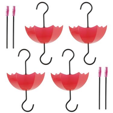 Imagem de HSHGZSR 4 peças fosso de formiga, protetor de formigas transparente para alimentadores de beija-flor, fosso de formiga de plástico de grande capacidade, guarda-chuva vermelho pendurado com ganchos e