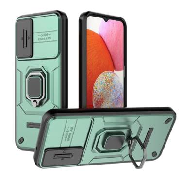 Imagem de SORAKA Capa para Samsung Galaxy A14 5G/4G com suporte de anel e tampa deslizante para câmara capa Samsung A14 com placa metálica para suporte magnético de carro capa de dupla camada em PC e TPU