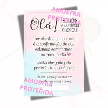 Imagem de 108 Unidades Cartão de Agradecimento para Clientes, 6,5x8,5cm Design Fofo com Mensagem Olá Sua Encomenda Chegou Tag Papel Glossy 180gr Impressão Frente