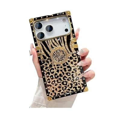 Imagem de SupShop Capa para iPhone Pro Max 43.2 cm Bling Luxury Cute Golden Glitter Leopard Cheetah Print Pattern with Ring Kickstand Holder Soft Trunk Phone Cover for Women Girl