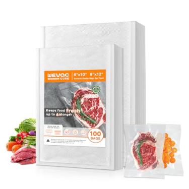 Imagem de Wevac Sacos seladores a vácuo – 100 unidades (15 x 25 cm e 20 cm × 30 cm), sacos de armazenamento de alimentos resistentes sem BPA, resistentes a perfurações, seguro para freezer e sous vide