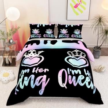 Imagem de Namoxpa Conjunto de edredom Queen e King para crianças e adultos, estampa 3D, preto, rosa e azul, conjunto de edredom decorativo com 2 fronhas, tamanho casal