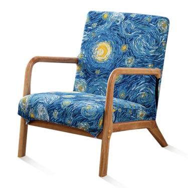 Imagem de SONNACH Capa de cadeira moderna de meados do século, capas de cadeira com detalhes elásticos com braços, capas de poltrona de leitura impressas laváveis para sala de estar (lua)