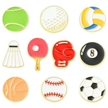 Imagem de KitBeads 10 peças de alfinetes e broches de esmalte de bola de futebol americano, tênis, basquete, lapela para mochila, roupas, artesanato, acessórios de decoração