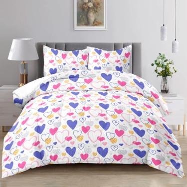 Imagem de Raphus cucullatus Conjunto de edredom com coração rosa, solteiro, fofo, edredom rosa, edredom kawaii, para meninas adolescentes