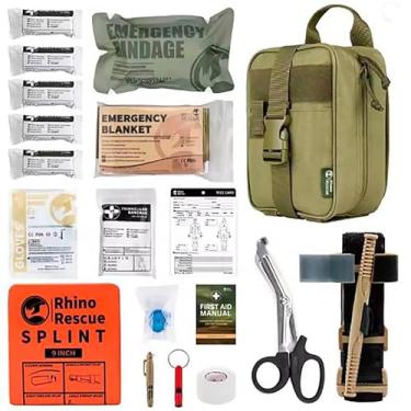 Imagem de Kit Rhino Rescue IFAK Tático Modular, Bolsa Preta e Verde, com Torniquete e Equipamentos de Primeiros Socorros (Verde)