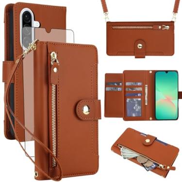 Imagem de Asuwish Capa de celular para Samsung Galaxy A16 5G/4G carteira com zíper, protetor de tela de vidro temperado e alça de pulso transversal, porta-cartão de crédito flip A 16 16A SM-A166U mulheres