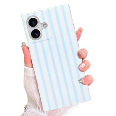 Imagem de AIGOMARA Capa retangular magnética para iPhone 16, compatível com Magsafe, lindo design de listras verticais para mulheres e meninas, elegante capa protetora à prova de choque, azul