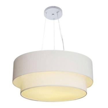 Imagem de Lustre Pendente Duplo Cilíndrico Vivare Md-4082 Cúpula Em Tecido 60x50cm - Bivolt Branco 127/220v