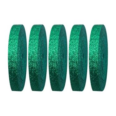 Imagem de 5 rolos 10 jardas x 1 cm fita de embrulho de presente brilhante laço brilhante fitas de buquê de flores brilhantes fitas de decoração de árvore de Natal fitas decorativas de dia dos namorados verde