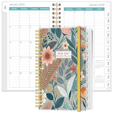 Imagem de Agenda mensal 2026-2027 - outubro de 2025 - junho de 2027, duas páginas por mês, calendário mensal 18 com abas, encadernação forte de fio duplo, bolso interno, 9,5 cm x 16,5 cm, flor-A