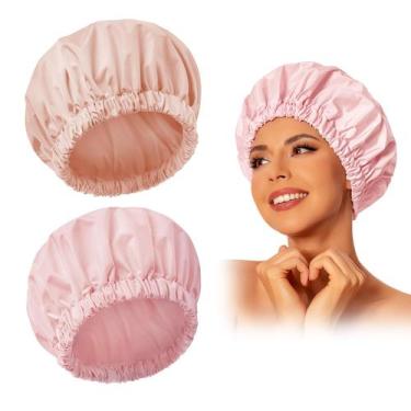 Imagem de Touca de banho reutilizável Edoneery Waterproof para mulheres rosa e b
