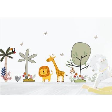 Imagem de Adesivo Parede Safari Girafa Leão Preguiça Cartoon - Colakoala Adesivo