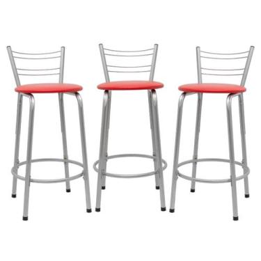 Imagem de Kit 3 Banco Para Balcão Ilha Bistrô Banqueta 60cm Flórida Prata Bar Co