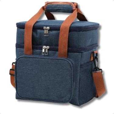 Imagem de Bolsa Térmica Marmita, 2 Andares, com Alça Ajustável, Isolamento, Design Moderno, para Trabalho, Academia e Viagem (Azul)
