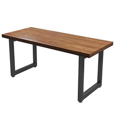 Imagem de Mesa de escritório estilo industrial para casa de madeira maciça, mesa de computador de ferro forjado de 5 cm de espessura, instalação simples e suporte de carga forte (A cor 120 x 60 x 75 cm) (A cor