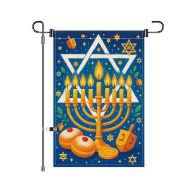 Imagem de Happy Hanukkah Garden Flags 12 x 18 polegadas Castiçal dupla face pequeno quintal decorações externas Hanukkah decoração de festa de inverno feriado