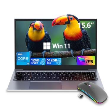 Imagem de Laptop gamer de 15,6 polegadas com teclado retroiluminado – Laptop portátil de alumínio, Core i3 (2C/4T, até 3,2 GHz), 12 GB DDR4 RAM + SSD NVMe de 512 GB, ângulo de visão FHD IPS de 180°, WiFi e