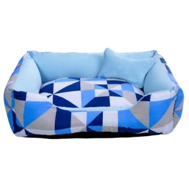 Imagem de Cama para Pet em Formato de Ninho - Conforto Seguro, Fundo Impermeável e Design Aconchegante para Cachorros e Gatos (Triangulo Azul/Turquesa)