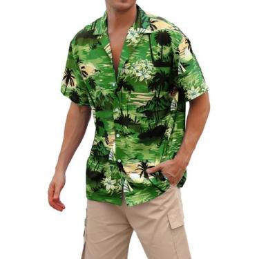 Imagem de Camisa havaiana cromoncent casual de praia de manga curta para homens