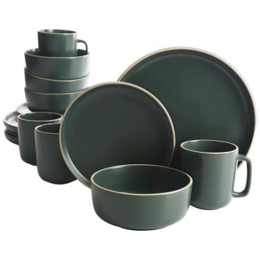 Imagem de Aparelho de Jantar com 16 Peças em Cerâmica Faiança Incluindo Pratos, Xícaras e Bowls, Gibson Home Zuma, Verde
