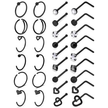 Imagem de Oicctyzio Piercing de nariz de 20 g, piercing de argola hipoalergênico, multicolorido, aço cirúrgico para mulheres e homens, Metal, Zircônia cúbica