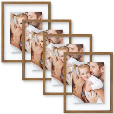 Imagem de Moldura flutuante de 40,6 x 50,8 cm - Madeira maciça marrom para flor prensada - Vidro frontal verdadeiro - Use como moldura de 28 x 35 cm ou 30 x 40 cm - para exibição de parede (marrom, pacote com 4