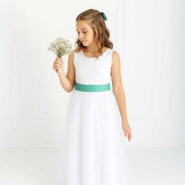 Imagem de Vestido Longo branco Faixa Lisa Tifany Infantil com Saia Tule Branco f
